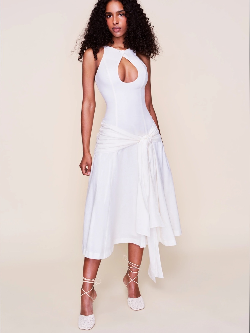 GUIZIO Victoire Dress Small Ivory White NWT Linen Keyhole Wrap Tie Maxi